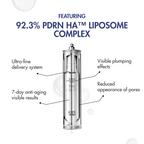 IOPE skincare product with text highlighting PDRN HA liposome complex and product features on a white background.