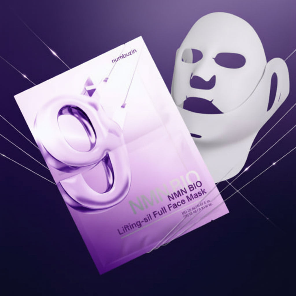 NMN BIO lifting-sil full face mask packaging on a dark purple background