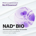 Advertisement for No.9 Essence with NAD+ BIO technology on a white background