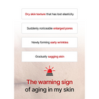 Diagram showing signs of skin aging with text labels on a beige background.