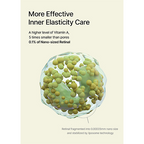Advertisement for inner elasticity care with a visual of a molecular structure on a beige background.