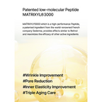 Advertisement for Matrixyl 3000 with text about its effects on wrinkles, pores, and aging care.