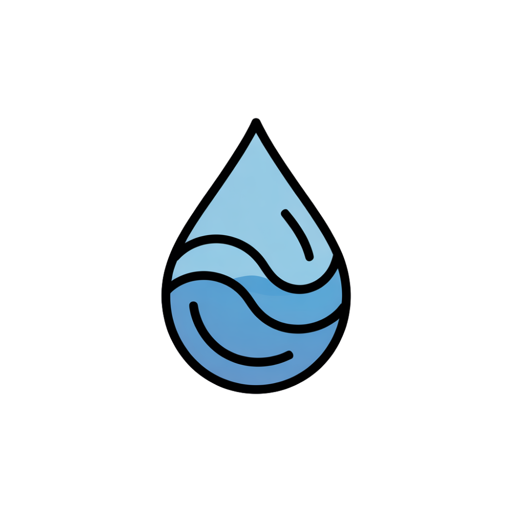 Blue water droplet icon on a white background