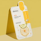 Mediheal Vita Essential Mask with lemon design on a yellow background