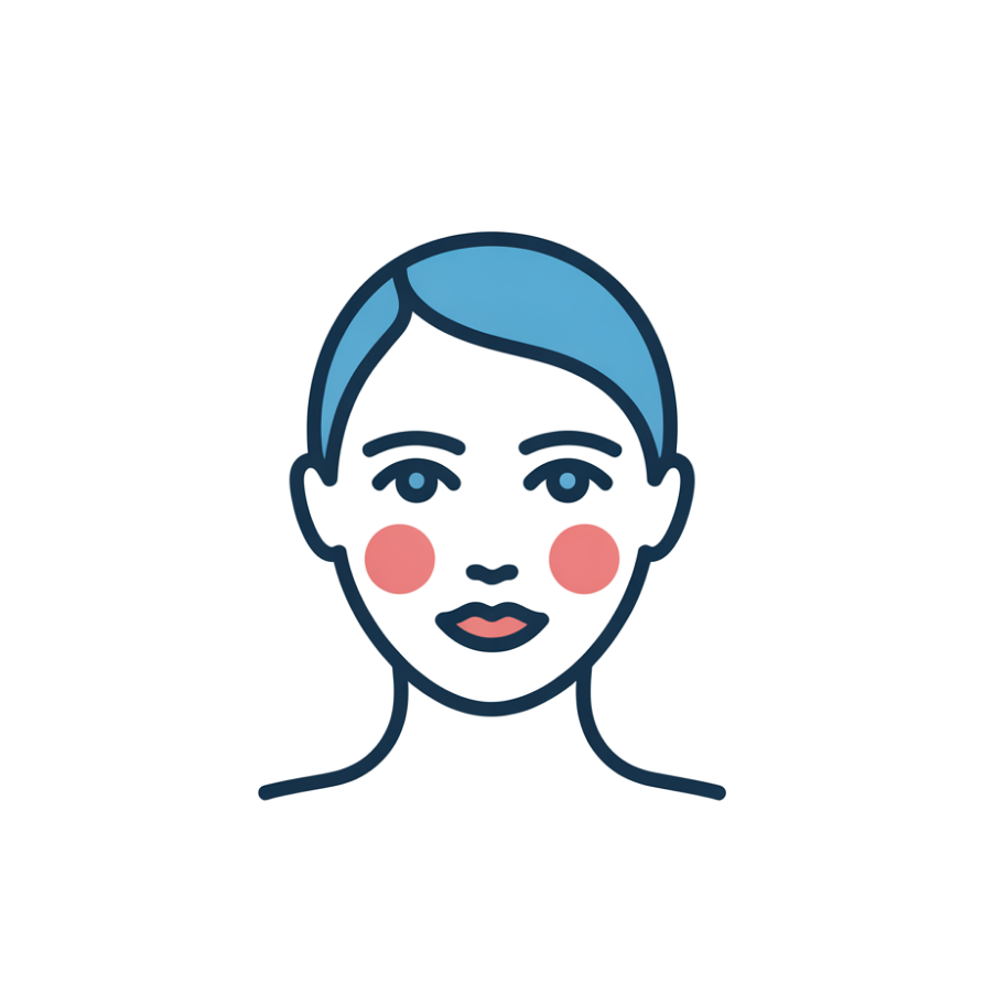Illustration of a face with blue hair on a white background