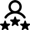 Black icon of a person with three stars below