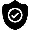 Black shield icon with a white check mark in the center