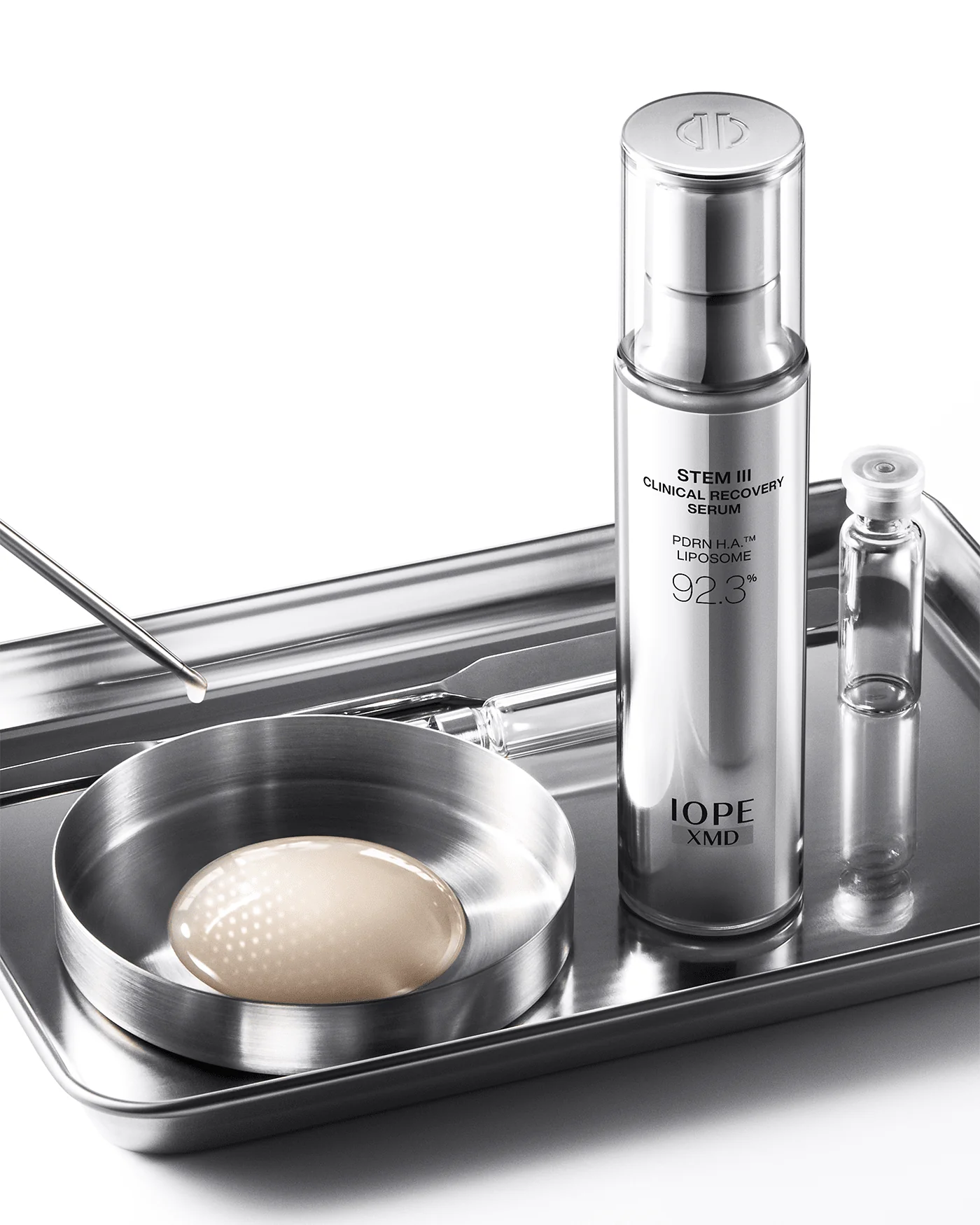 IOPE skincare product on a metal tray with a white background